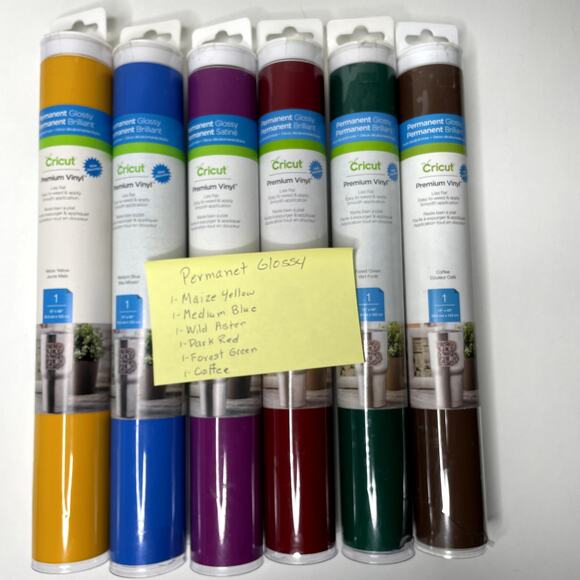Lot of 6 — Cricut PERMANENT GLOSSY Premium Vinyl Sheets Rolls — Mixed Colors NEW - Picture 2 of 10